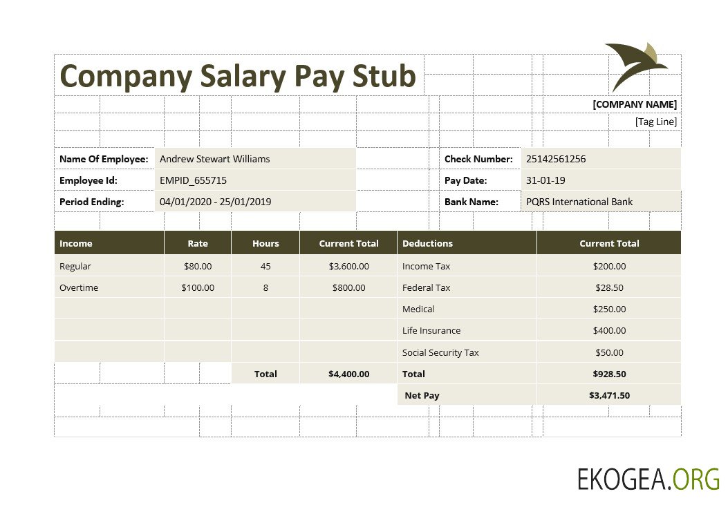 Modèle de talon de paie de salaire d'entreprise